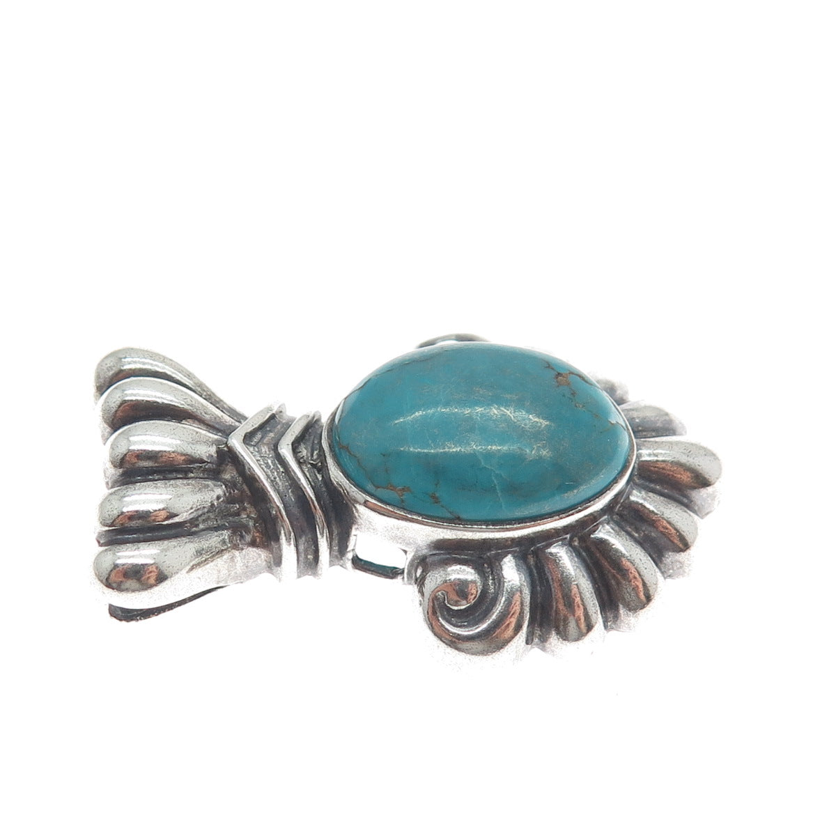 925 Sterling Silver Vintage Southwestern Real Kingman Turquoise Oxidized Pendant