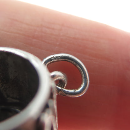 925 Sterling Silver Vintage Drum Oxidized Minimalist 3D Charm Pendant