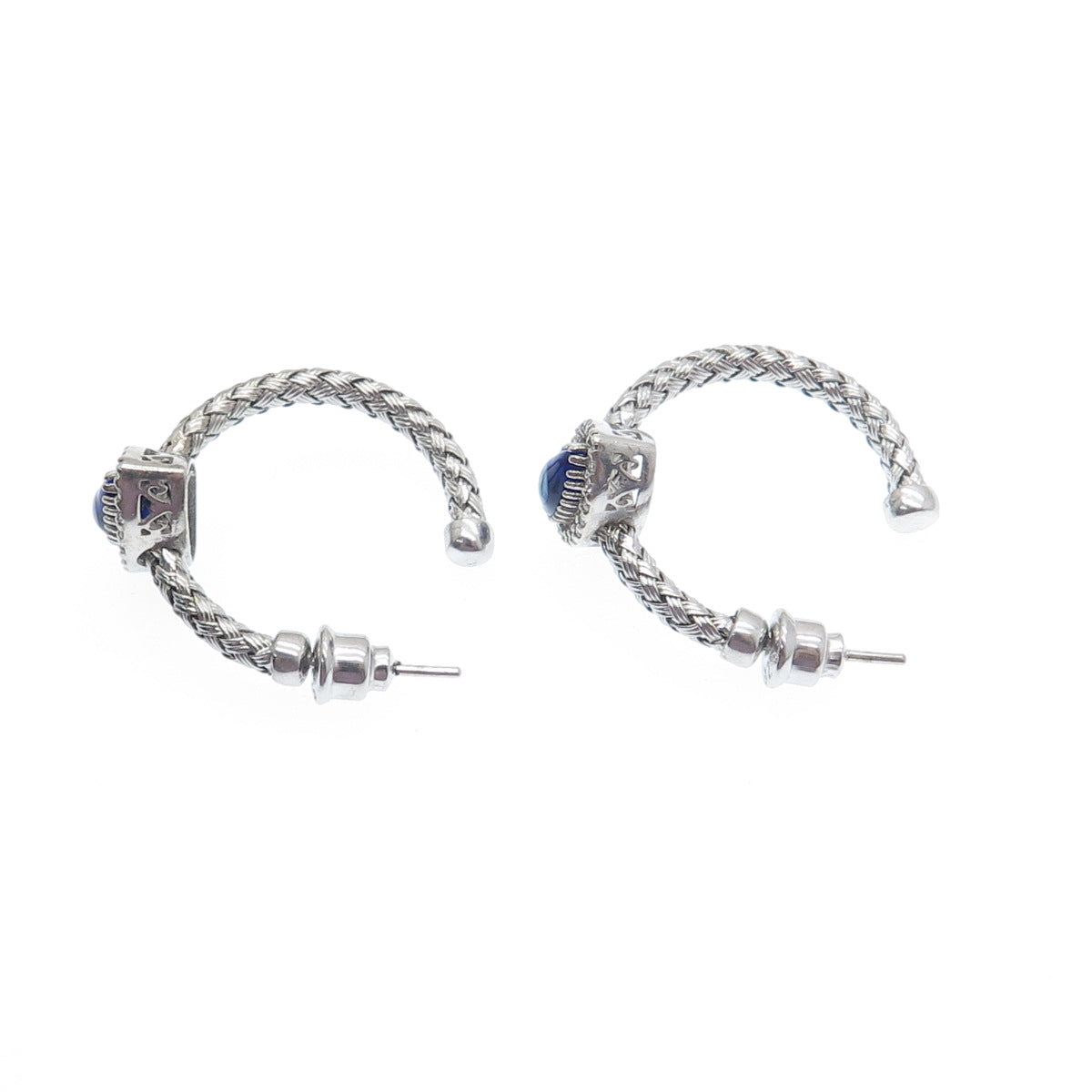 925 Sterling Silver Real Diamond & Enamel Evil Eye Wicker Half Hoop Earrings