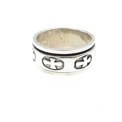 925 Sterling Silver Vintage Cross Oxidized Rotating Band Ring Size 7.75