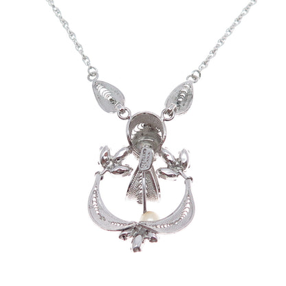 ESPO JOSEPH ESPOSITO Sterling Silver Antique Real Pearl Rhinestone Necklace 16"