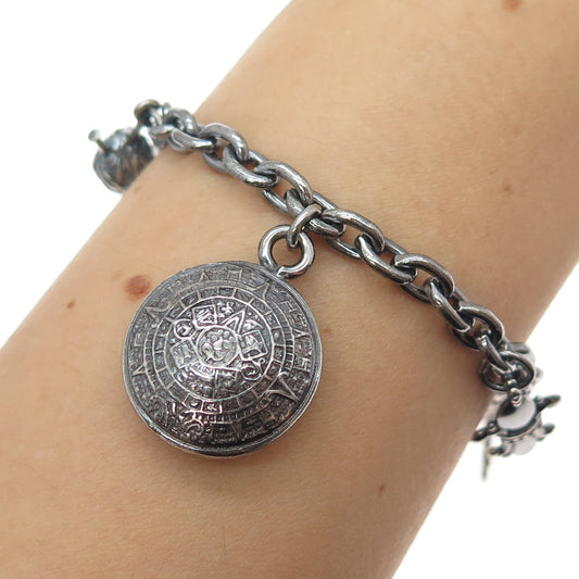SUNDANCER 925 Sterling Silver Vintage Multi-Charms Oxidized Bracelet 6.75"