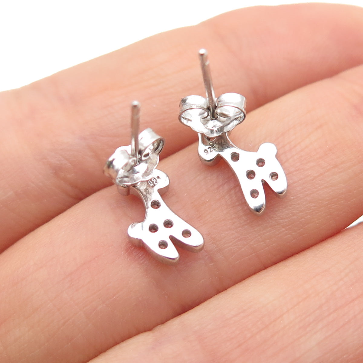 925 Sterling Silver Round-Cut C Z Giraffe Stud Earrings