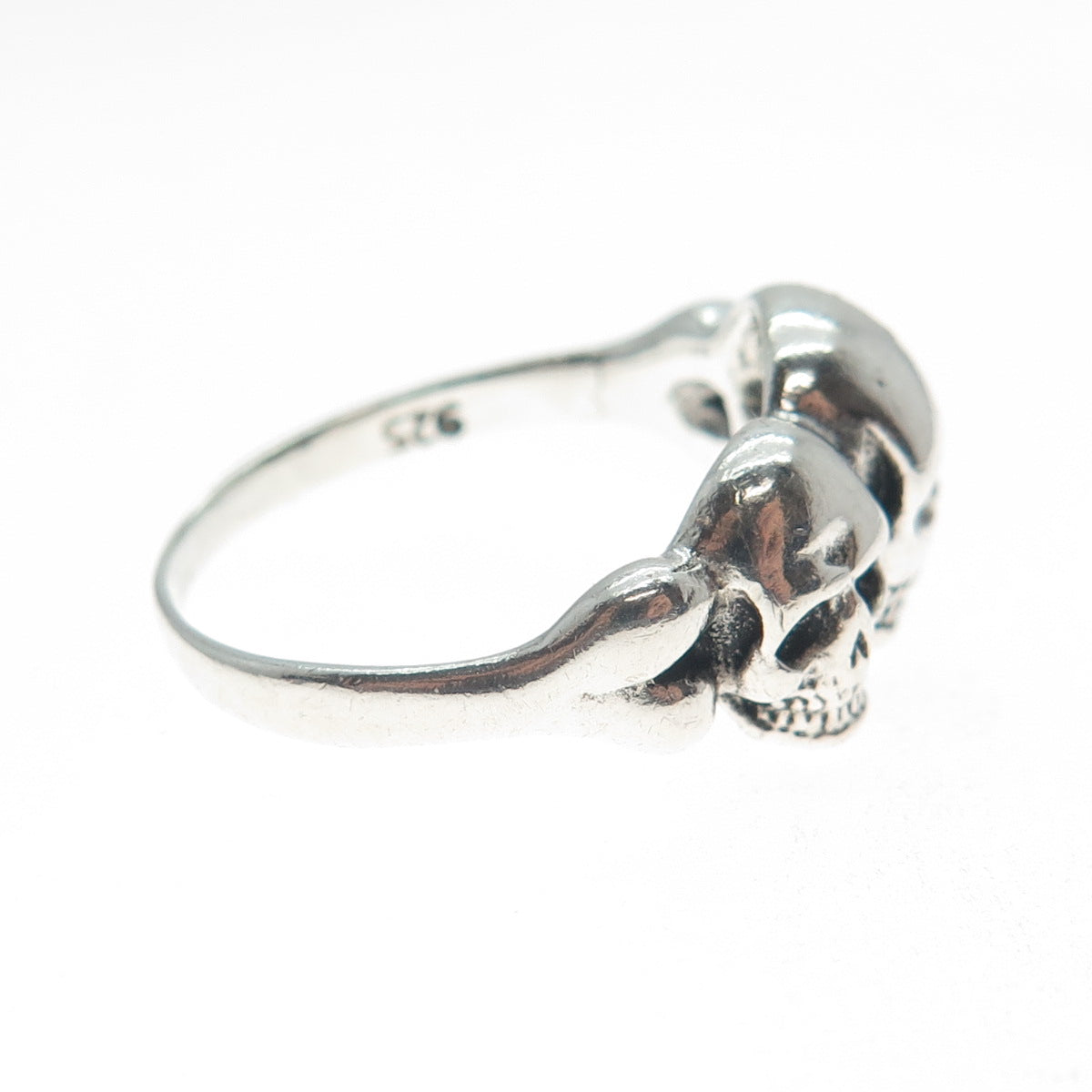 SKULLS & BONES 925 Sterling Silver Vintage Biker 3D Ring Size 9.25