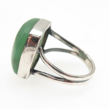 925 Sterling Silver Vintage Real Cushion-Cut Chrysoprase Ring Size 8