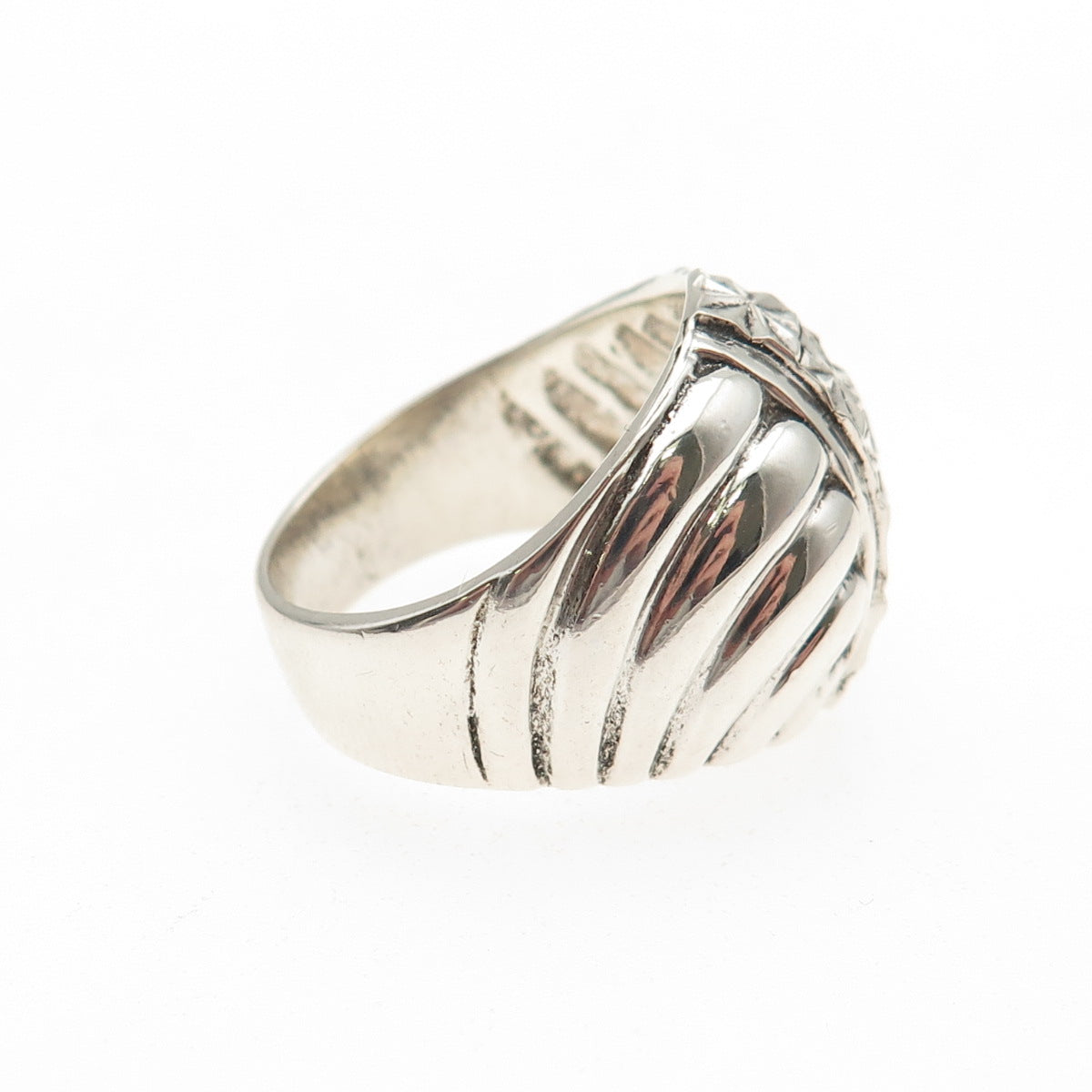 Beverly Hills 925 Sterling Silver Vintage Diamond-Cut Modernist Ring Size 7