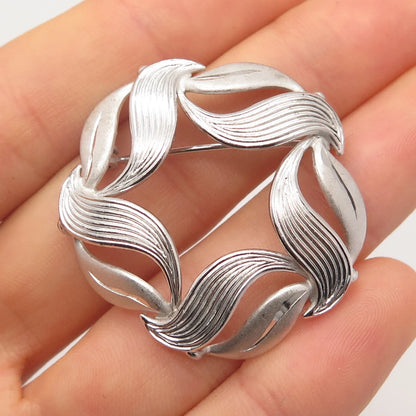 925 Sterling Silver Vintage Beau Leaf Round Pin Brooch