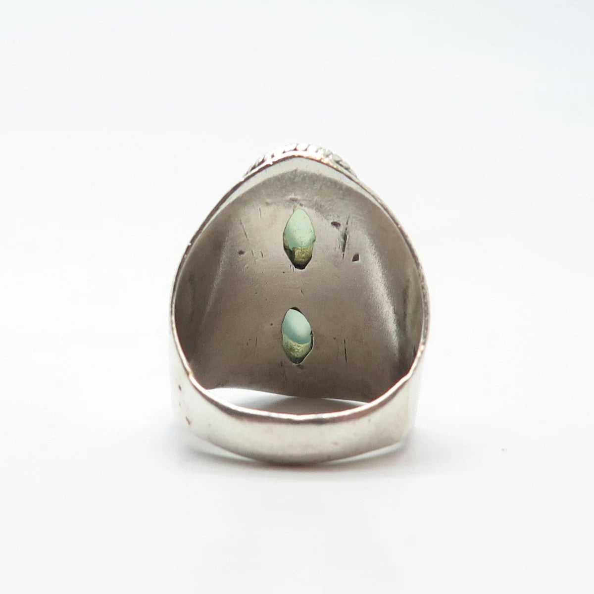 925 Sterling Silver Vintage Real Green Chalcedony Gemstone Ethnic Ring Size 5.5