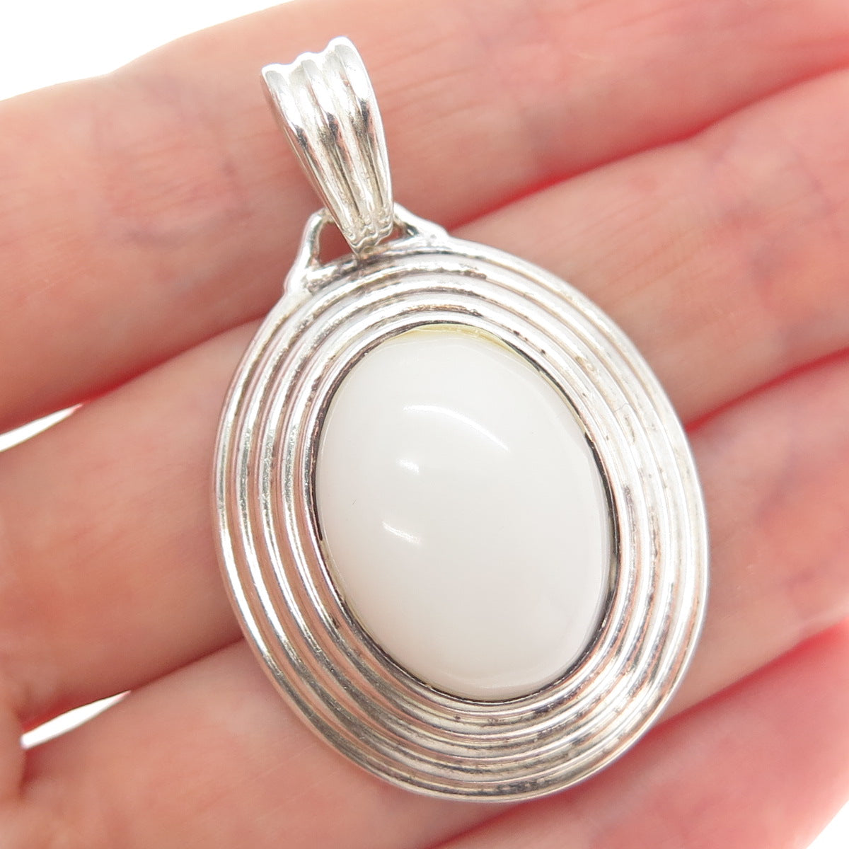 MILOR 950 Silver Vintage Italy Real Cabochon White Onyx Pendant