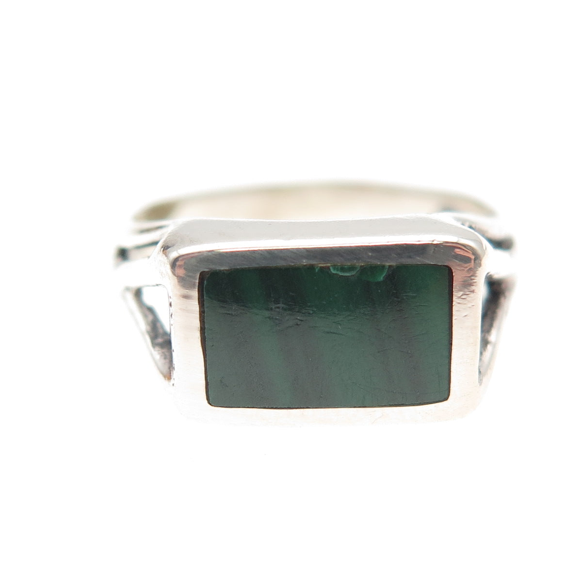 925 Sterling Silver Vintage Real Malachite Oxidized Ring Size 5.25