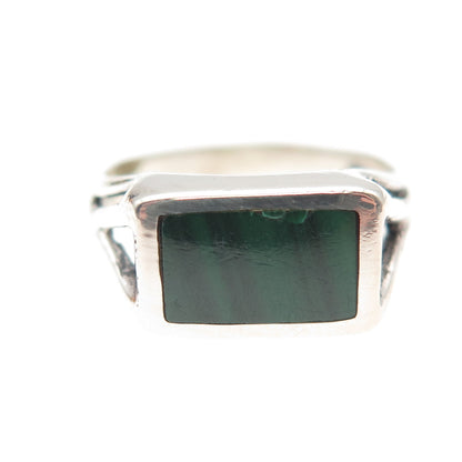925 Sterling Silver Vintage Real Malachite Oxidized Ring Size 5.25
