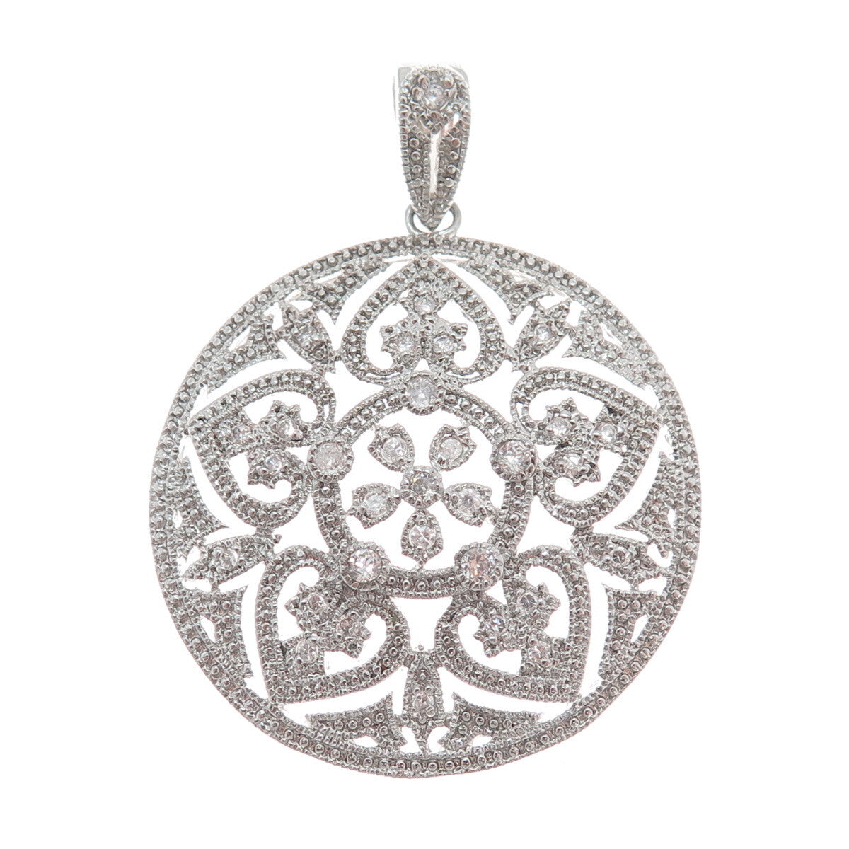 DEE BERKLEY JEWELRY 925 Sterling Silver Round-Cut Shaped C Z Sparkle Pendant