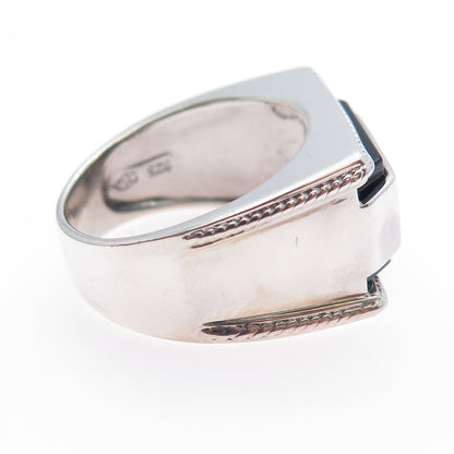 925 Sterling Silver Real Black Onyx Dad Ring Size 10.25