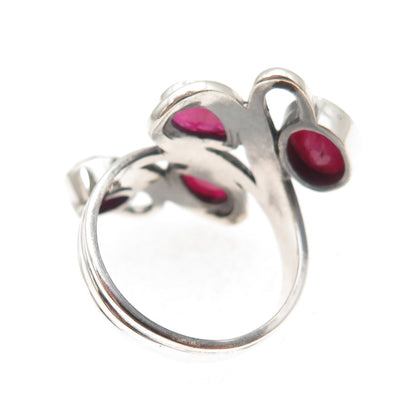 925 Sterling Silver Vintage Real Ruby Modernist Swirl Oxidized Ring Size 9
