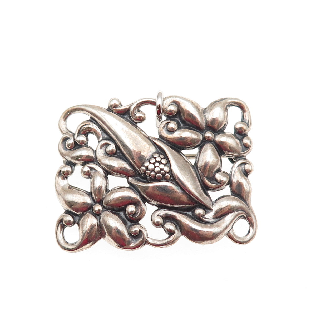 JEWELART 925 Sterling Silver Antique Art Deco Floral Oxidized Pin Brooch