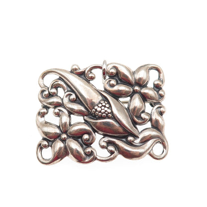 JEWELART 925 Sterling Silver Antique Art Deco Floral Oxidized Pin Brooch