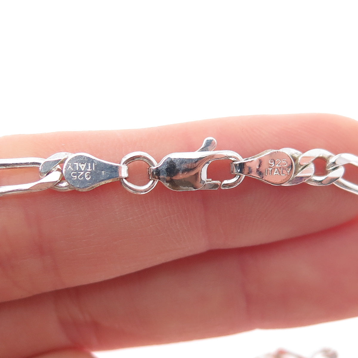 925 Sterling Silver Vintage Italy Figaro Chain Necklace 22"