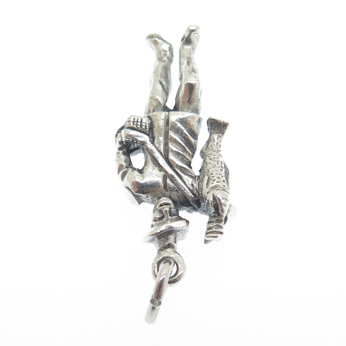 925 Sterling Silver Antique Art Deco Fisherman Minimalist 3D Charm Pendant