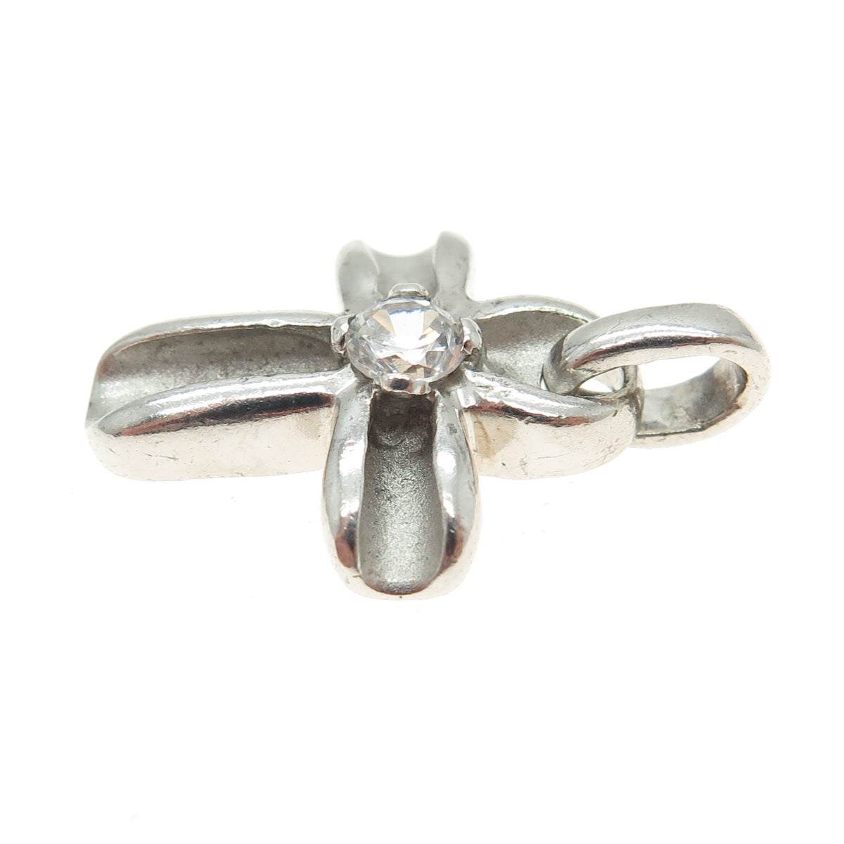 925 Sterling Silver Vintage Round-Cut C Z Petal Cross Minimalist Pendant