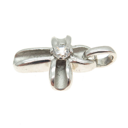 925 Sterling Silver Vintage Round-Cut C Z Petal Cross Minimalist Pendant