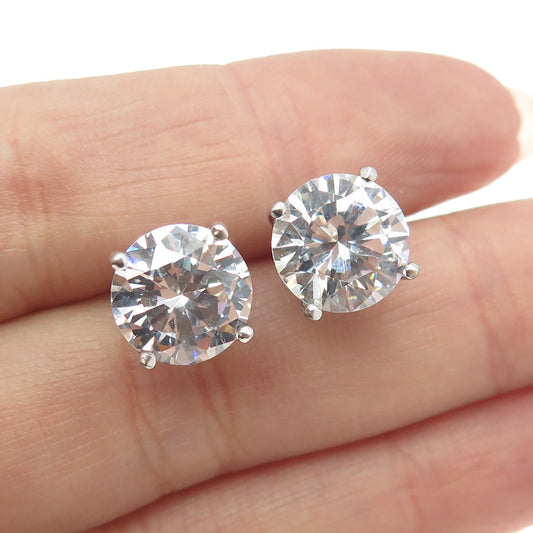 925 Sterling Silver Round-Cut Shaped C Z Stud Earrings