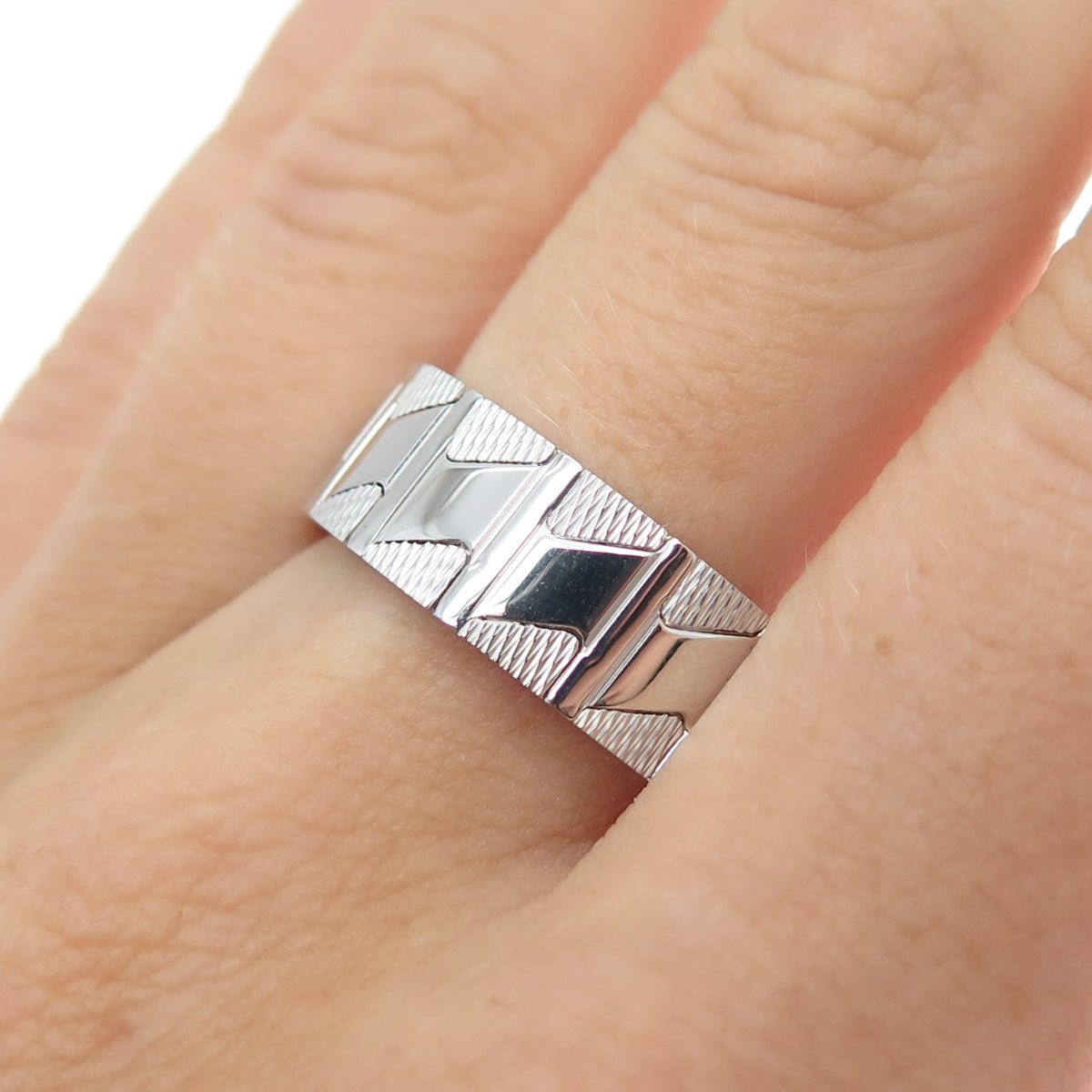 NEOS 925 Sterling Silver Textured Zig Zag Band Ring Size 8.75