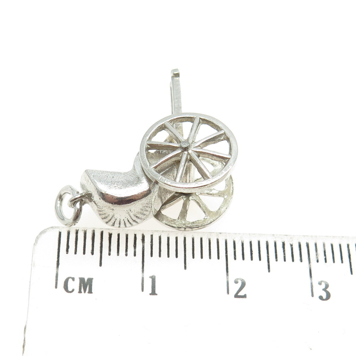 925 Sterling Silver Antique Art Deco Rickshaw Carriage 3D Pendant