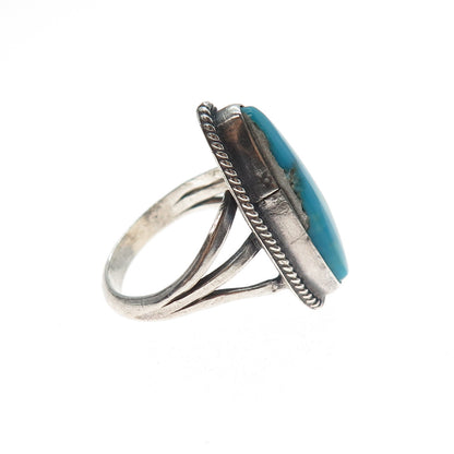 Old Pawn 925 Sterling Silver Vintage Southwestern Bisbee Turquoise Ring Size 7.5