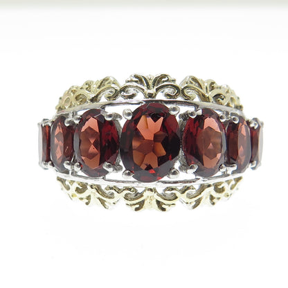 CHUCK CLEMENCY 925 Sterling Silver 2-Tone Real Red Garnet Ring Size 7.25