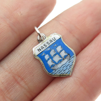 925 Sterling Silver Vintage Enamel Nassau Bahamas Coat of Arms Mini Pendant