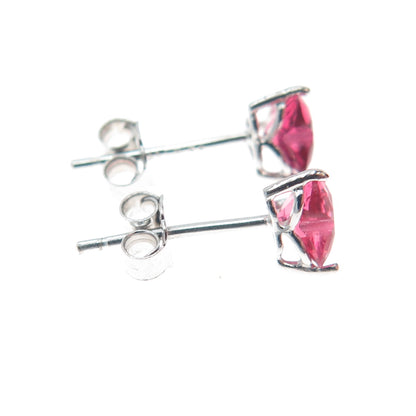 925 Sterling Silver Heart-Cut Pink C Z Stud Earrings