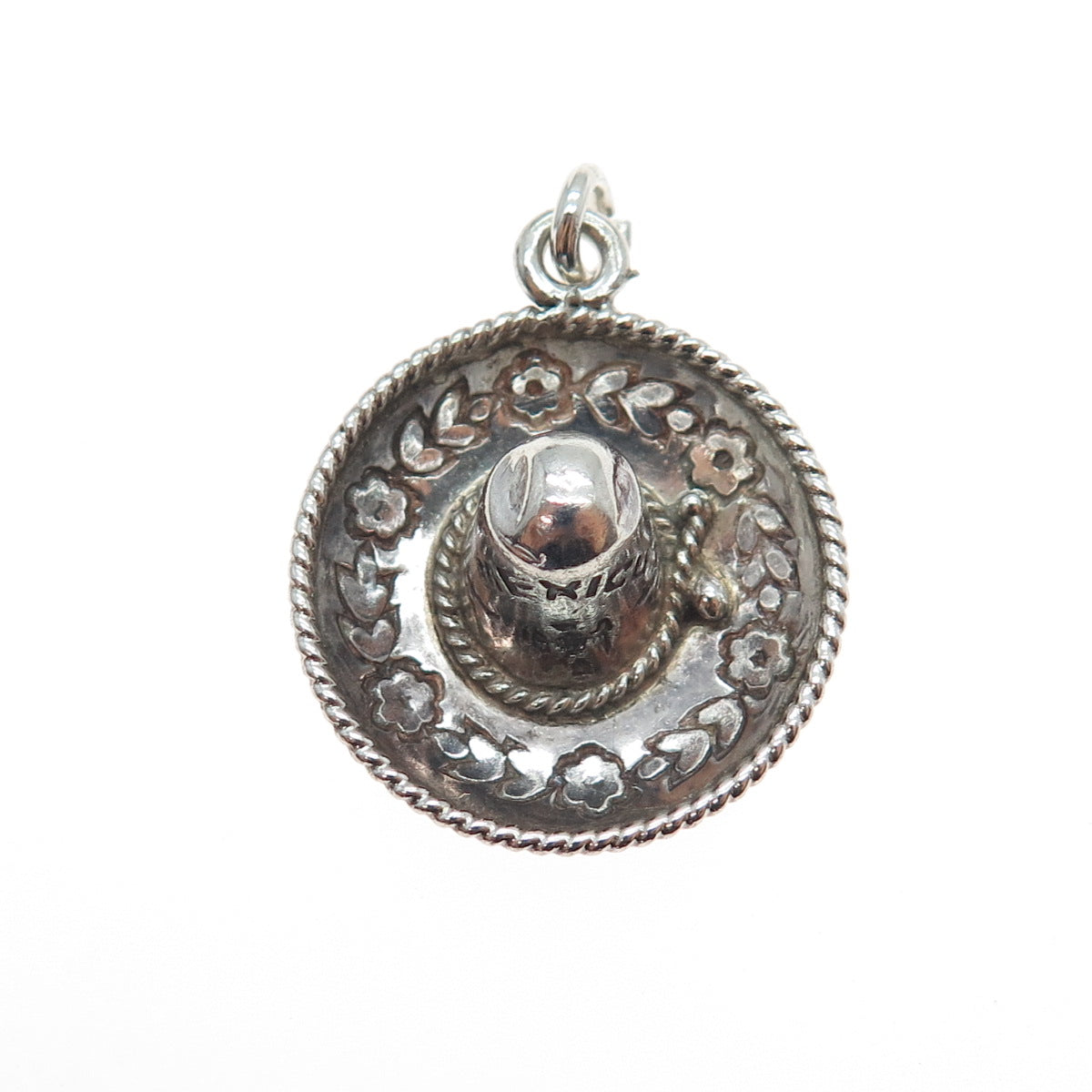 925 Sterling Silver Vintage Sombrero Oxidized 3D Charm Pendant