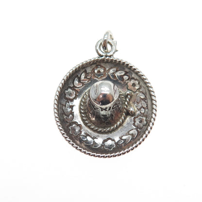 925 Sterling Silver Vintage Sombrero Oxidized 3D Charm Pendant