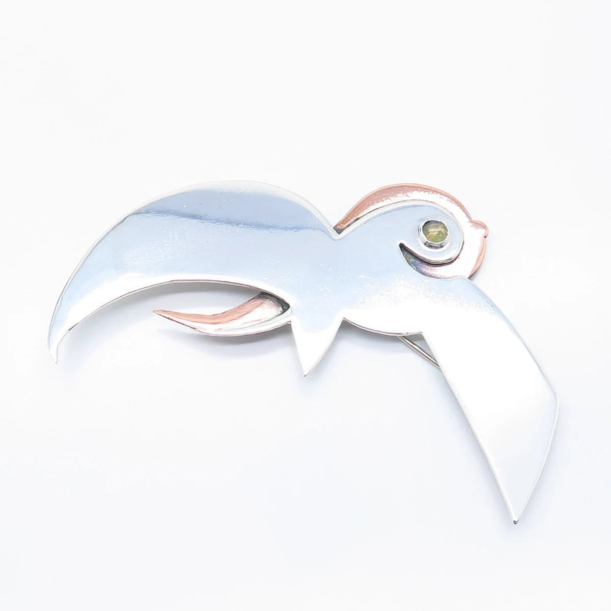 925 Sterling Silver 2-Tone Vintage Real Opal Gemstone Flying Bird Pin Brooch