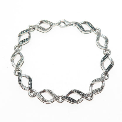 925 Sterling Silver Real Black & White Diamond Infinity Link Bracelet 7"