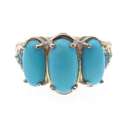 D'Joy 925 Sterling 2-Tone Real Sleeping Beauty Turquoise & Apatite Ring Size 8