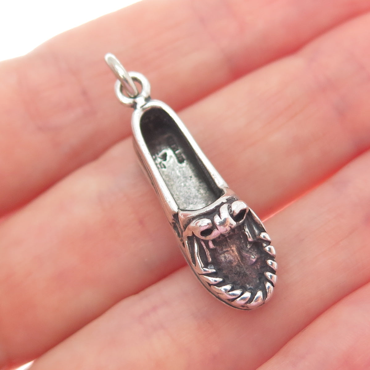 SUNWEST 925 Sterling Silver Vintage Ladies Shoe Oxidized Charm Pendant