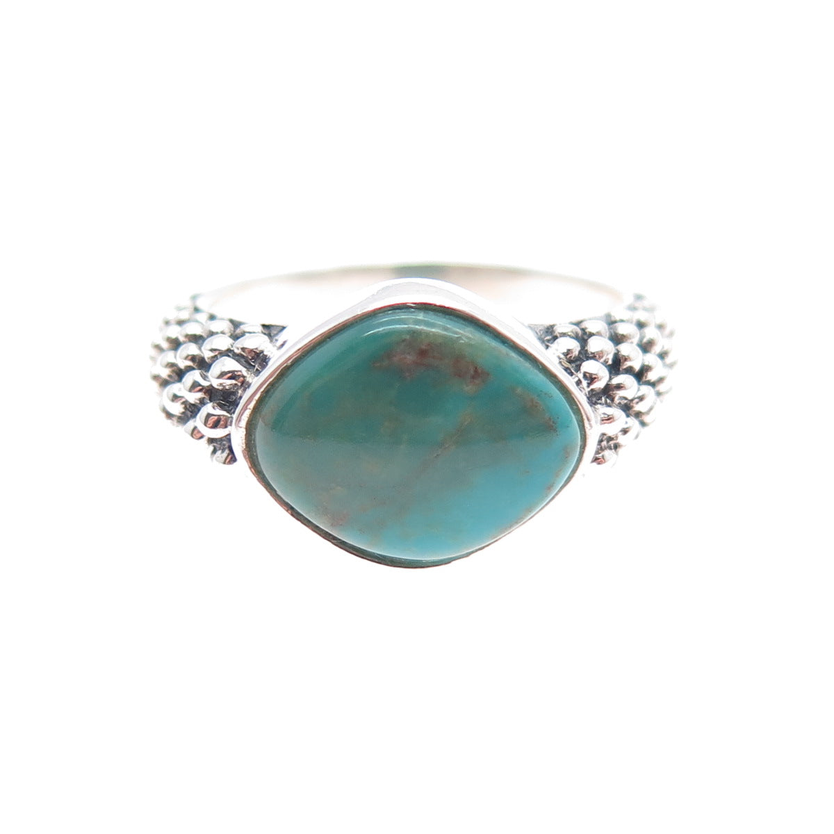 925 Sterling Silver Vintage Real Kingman Turquoise Beaded Oxidized Ring Size 8