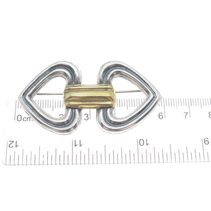 925 Sterling Silver 2-Tone Vintage Mexico Arrow Double Heart Oxidized Pin Brooch