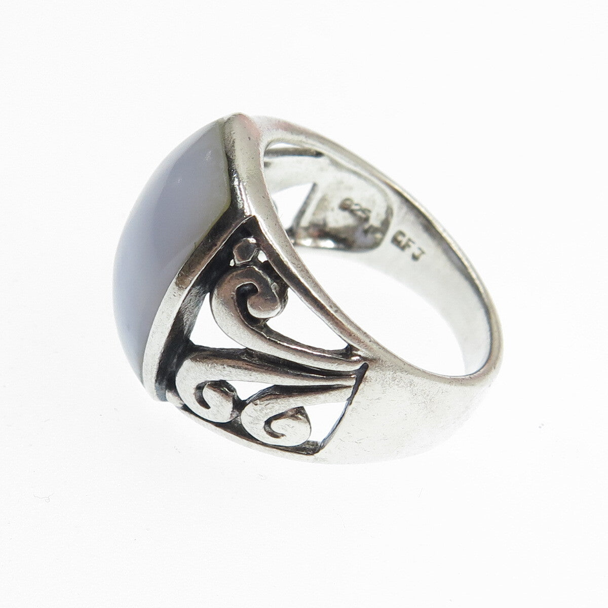 925 Sterling Silver Vintage Real Blue Lace Agate Gemstone Ring Size 8