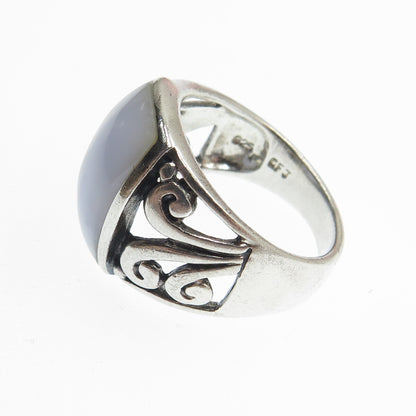 925 Sterling Silver Vintage Real Blue Lace Agate Gemstone Ring Size 8