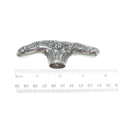 925 Sterling Silver Antique Victorian Repousse Rose Floral Walking Stick Handle