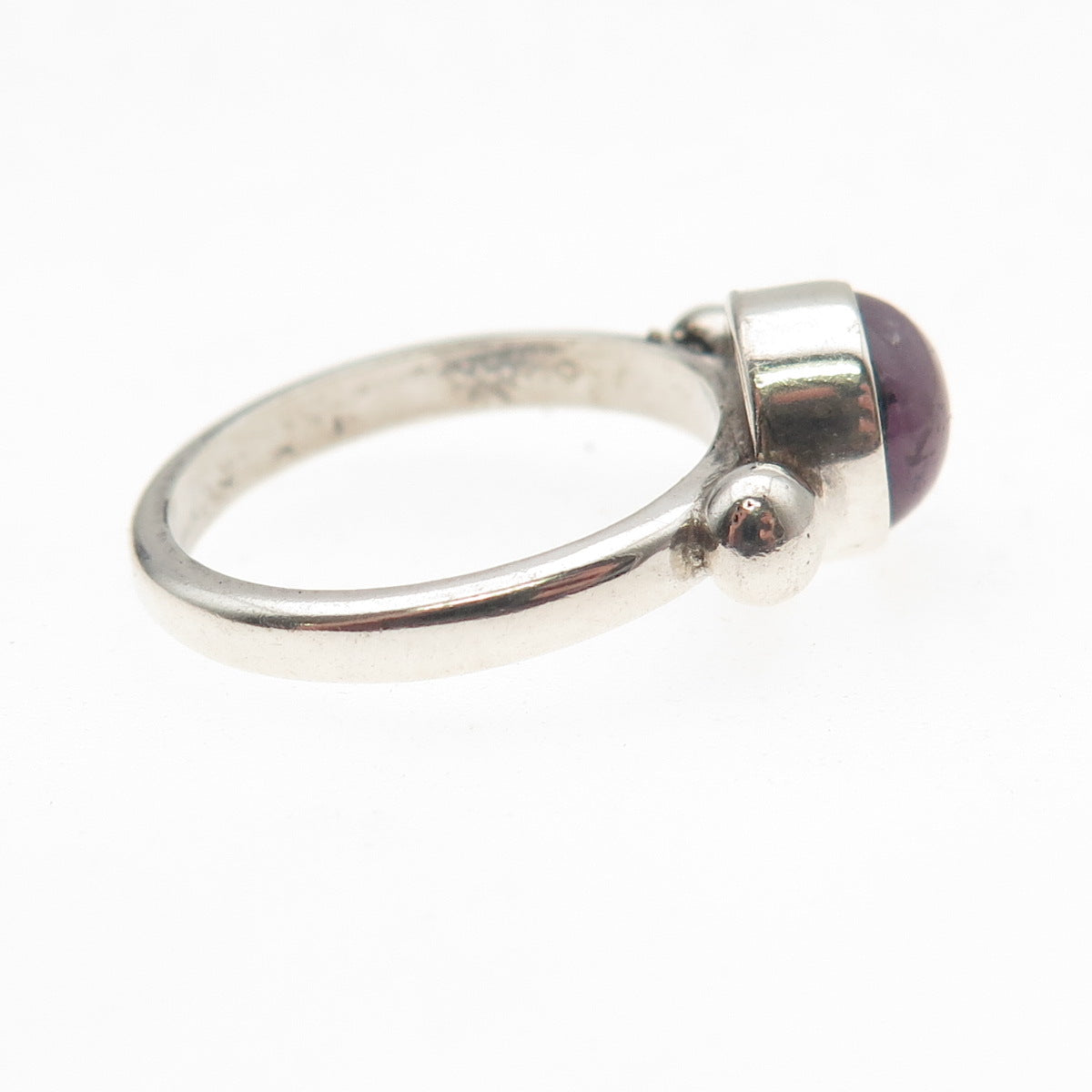 925 Sterling Silver Vintage Real Amethyst Modernist Oxidized Ring Size 6.25