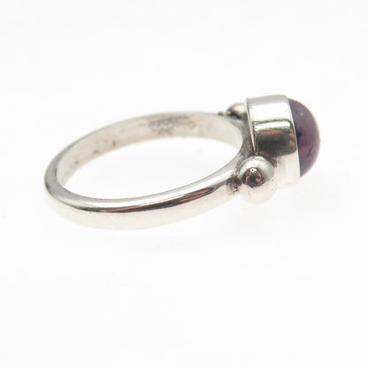 925 Sterling Silver Vintage Real Amethyst Modernist Oxidized Ring Size 6.25