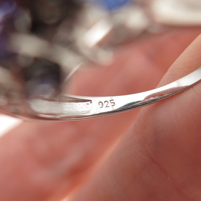 925 Sterling Silver Real Oval-Cut Tanzanite & Round-Cut White Topaz Ring Size 8