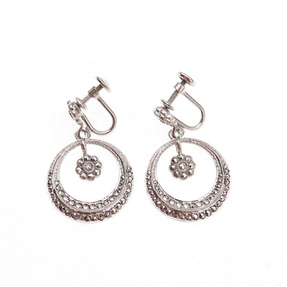 Kimler & Daniel 925 Sterling Antique Art Deco Real Marcasite Screw Back Earrings