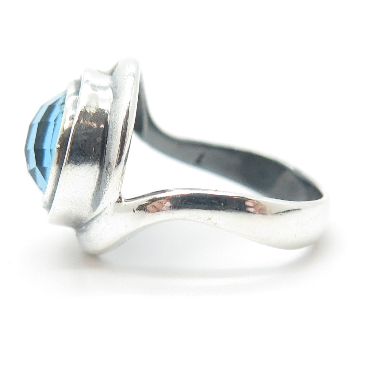 925 Sterling Silver Vintage Blue Glass Ring Size 7.25