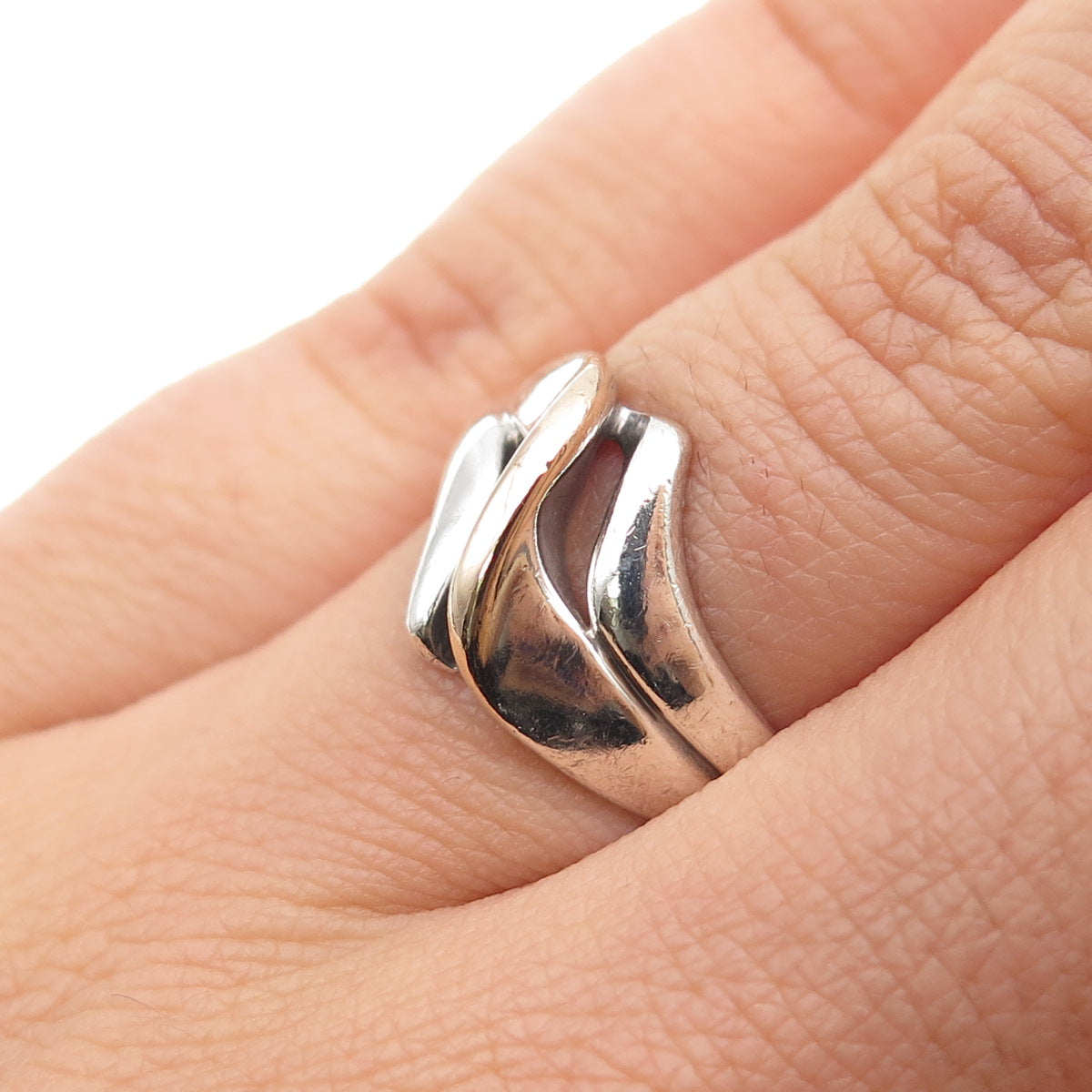 925 Sterling Silver 10K Gold Vintage Modernist Wavy Ring Size 6.75