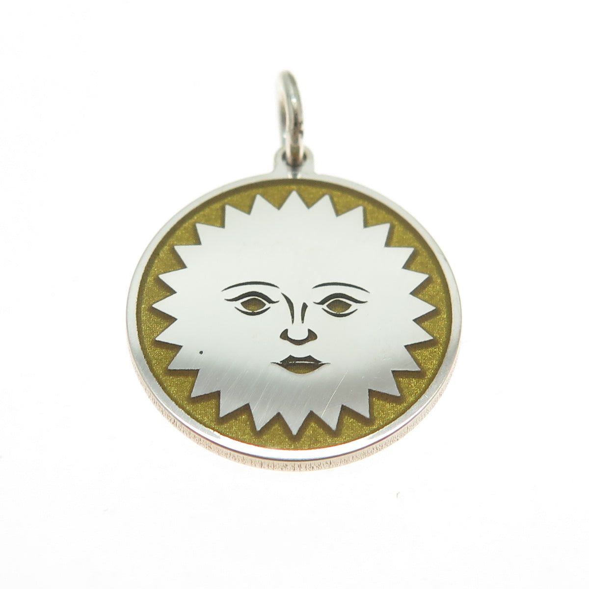 925 Sterling Silver Yellow Enamel Sun Face Emoji Minimalist Charm Pendant