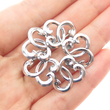 W. E. RICHARDS 925 Sterling Silver Antique Art Deco Flower Oxidized Pin Brooch